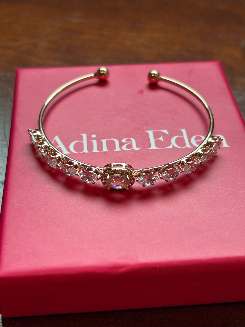 Adina Eden Rose Gold-Tone Crystal Cuff Adjustable Bangle